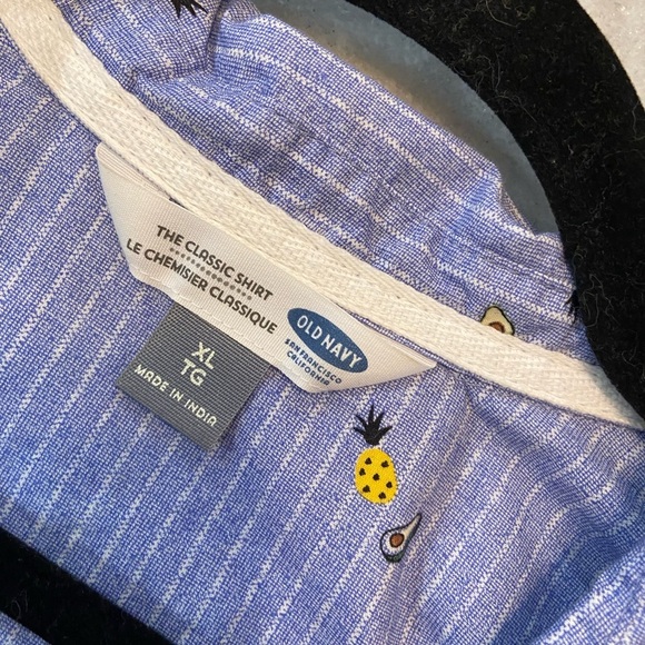 Old Navy Size XL The Classic Shirt Blue Stripe Avocado Pineapple Print Button - Picture 11 of 12